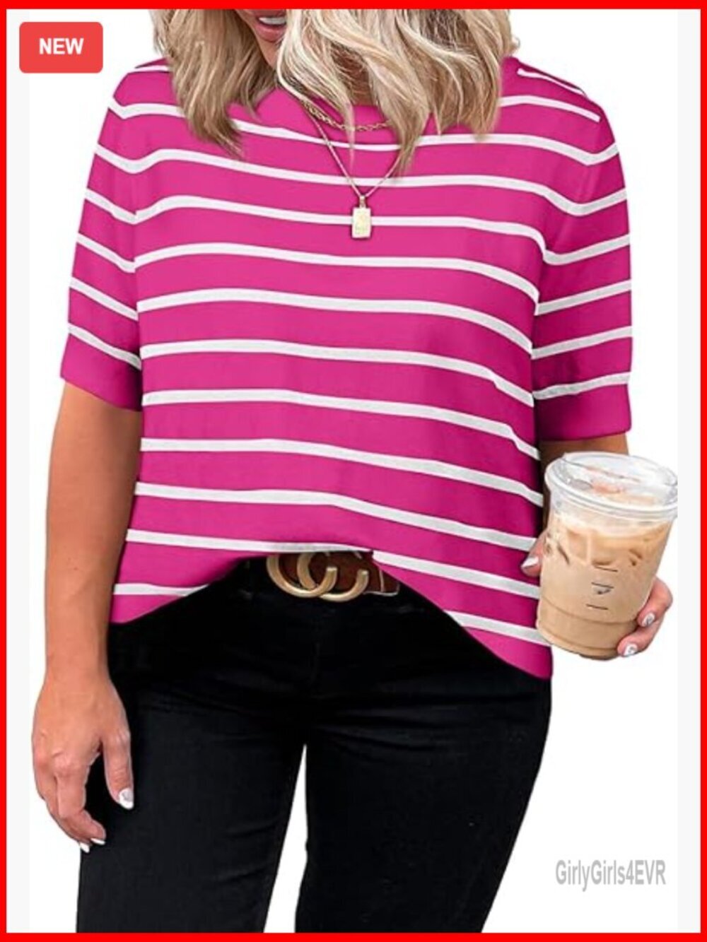 Plus Size Short Sleeve Sweater Top Crewneck Striped Casual Summer Blouse